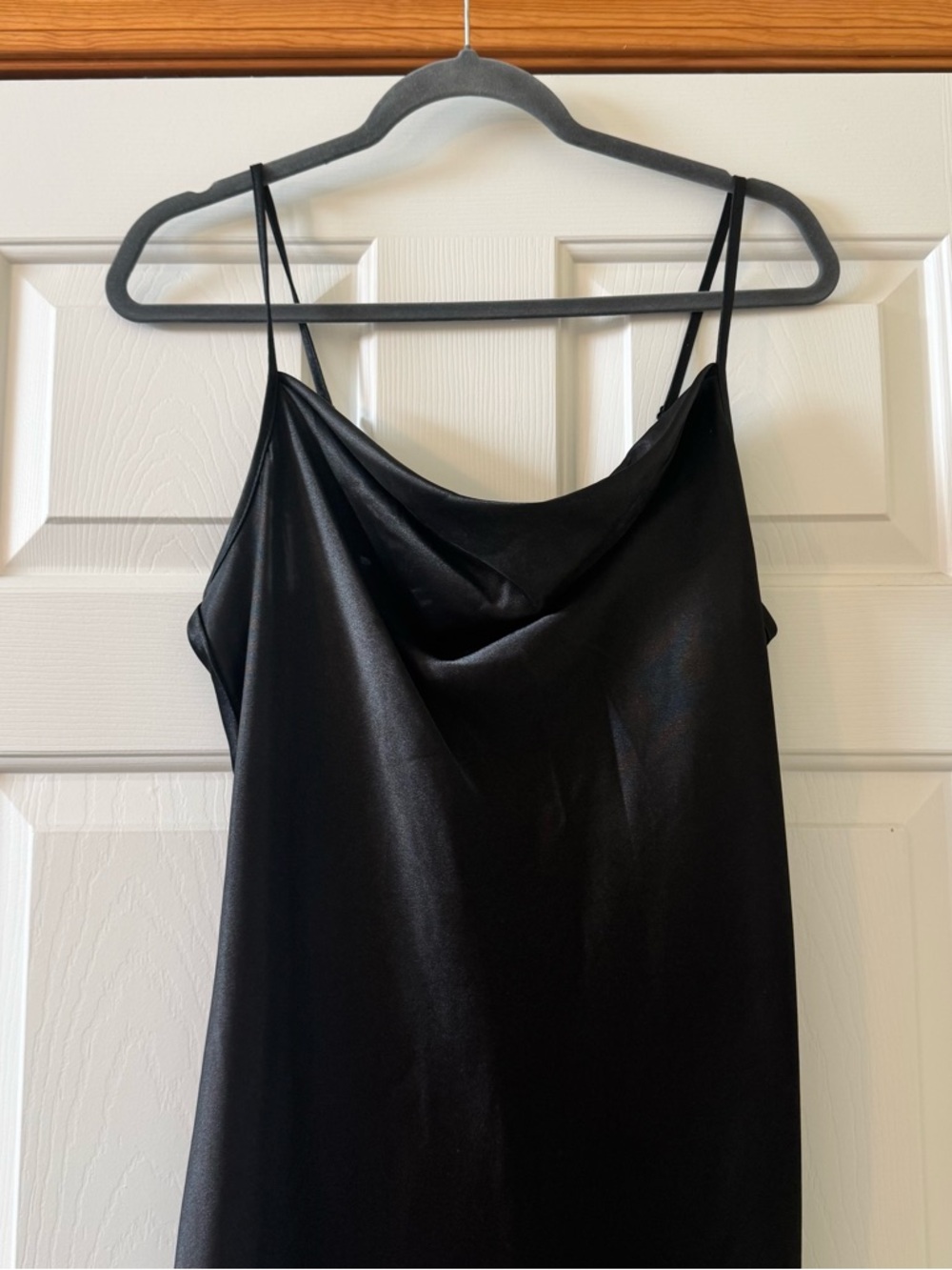 BEBE black SATIN COWL NECK‎ SLIP MIDI DRESS - Picture 7 of 11
